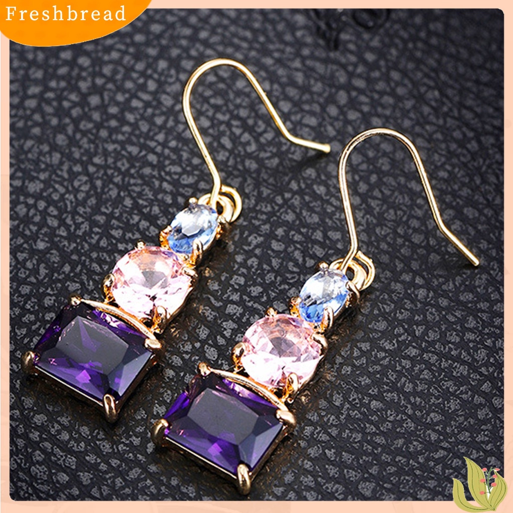 Terlaris 1 Pair Women Hook Earrings Skin-friendly Shiny Surface Copper Dangle Earrings with Large Faux Crystal for Wife