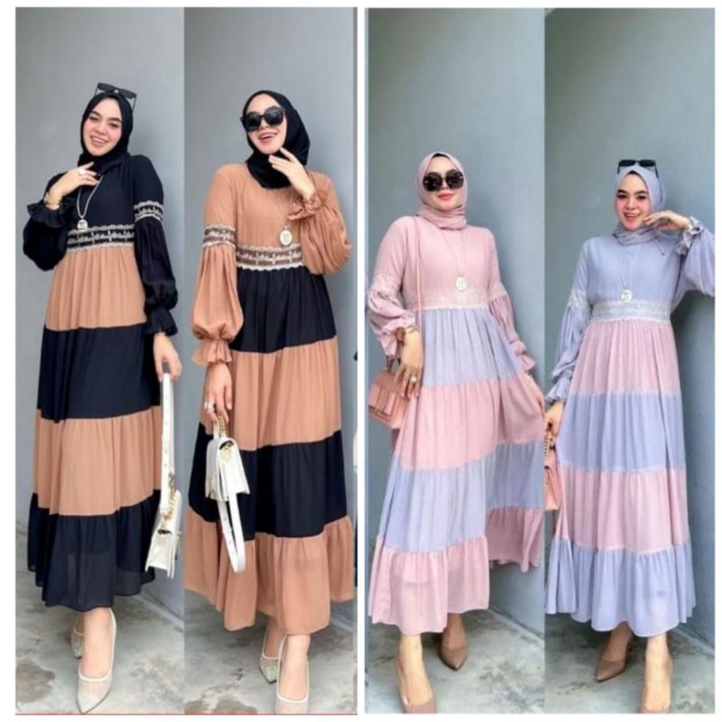 MAXY HERNITA 2TONE, CERUTI FURING RENDA, GAMIS HIJAB MUSLIM, MAXY DRESS