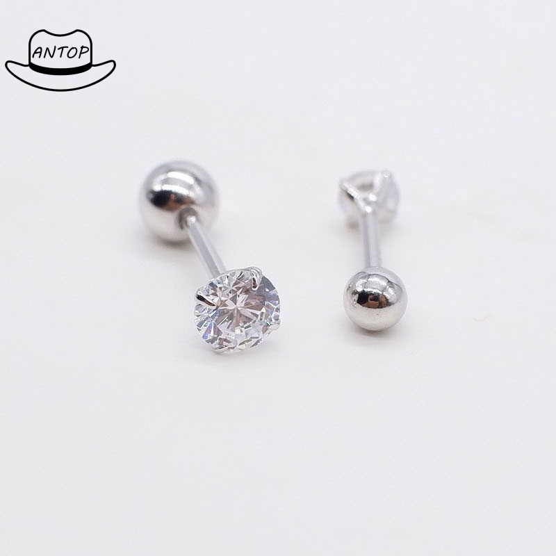 Two Penggunaan Tulang Rawan Tragus Anting Stainless Steel Mode Kristal Anting Zirkon Mini ANTOP