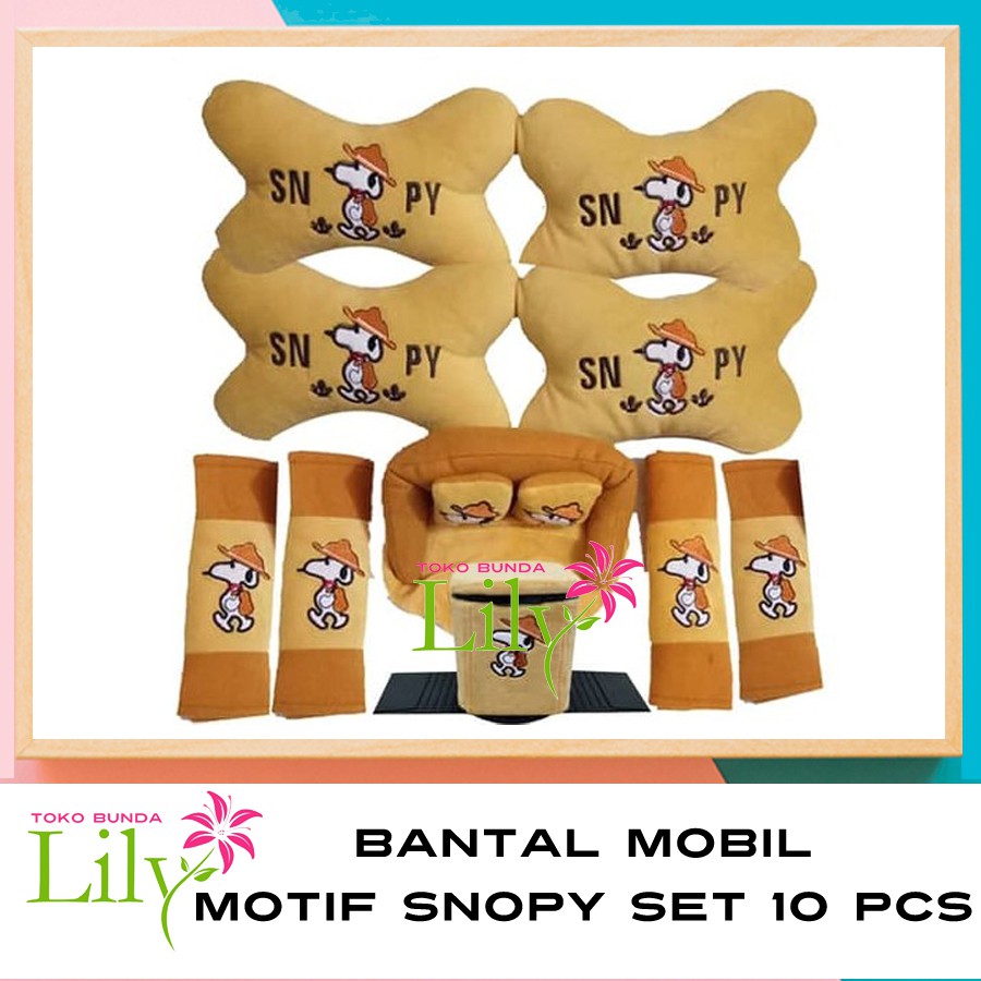 BANTAL MOBIL KARTUN SNOPY SET 10 PCS