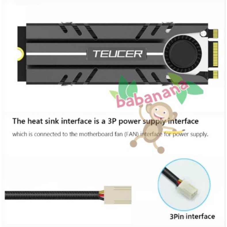 Teucer heatsink 2280 with fan ssd m.2 cooler cooling nvme m2 disk