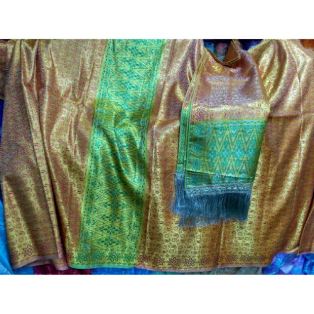 Songket India Gliter Kuning Hijau 25/7/17 + Selendang