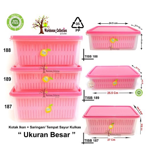 FM - Tempat Saringan Ikan Besar Sealware Dengan Peniris 2in1 Pink TISK 161 Pi