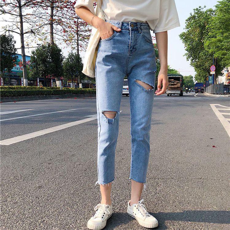 ASOS highwaist boyfriend ripped jeans / celana boyfriend  HWsnow biru acid custom sobek ripped korea