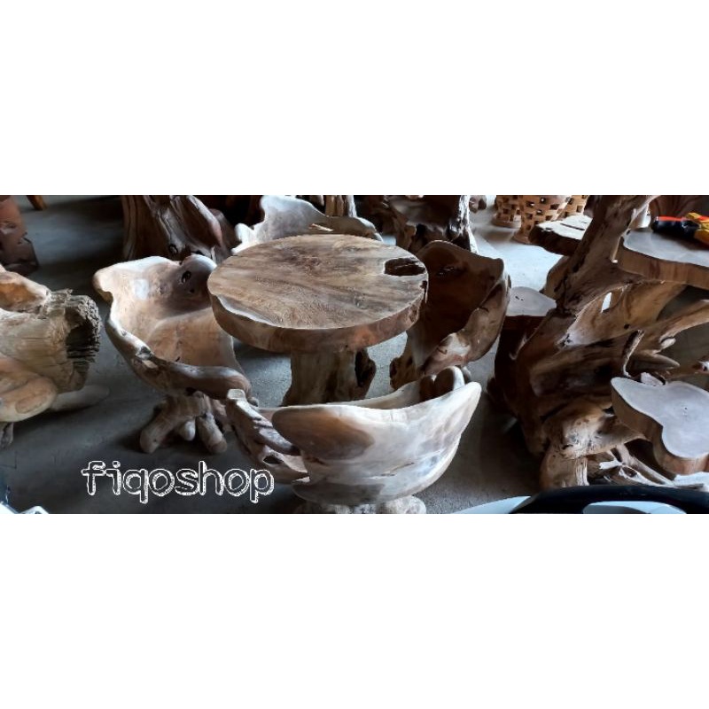 Kursi Akar Kayu Jati Lawasan Kokoh Meja Tamu Taman Unik Furniture Jepara