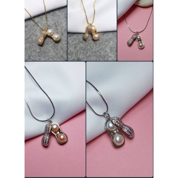 kalung liontin kacang mutiara air tawar