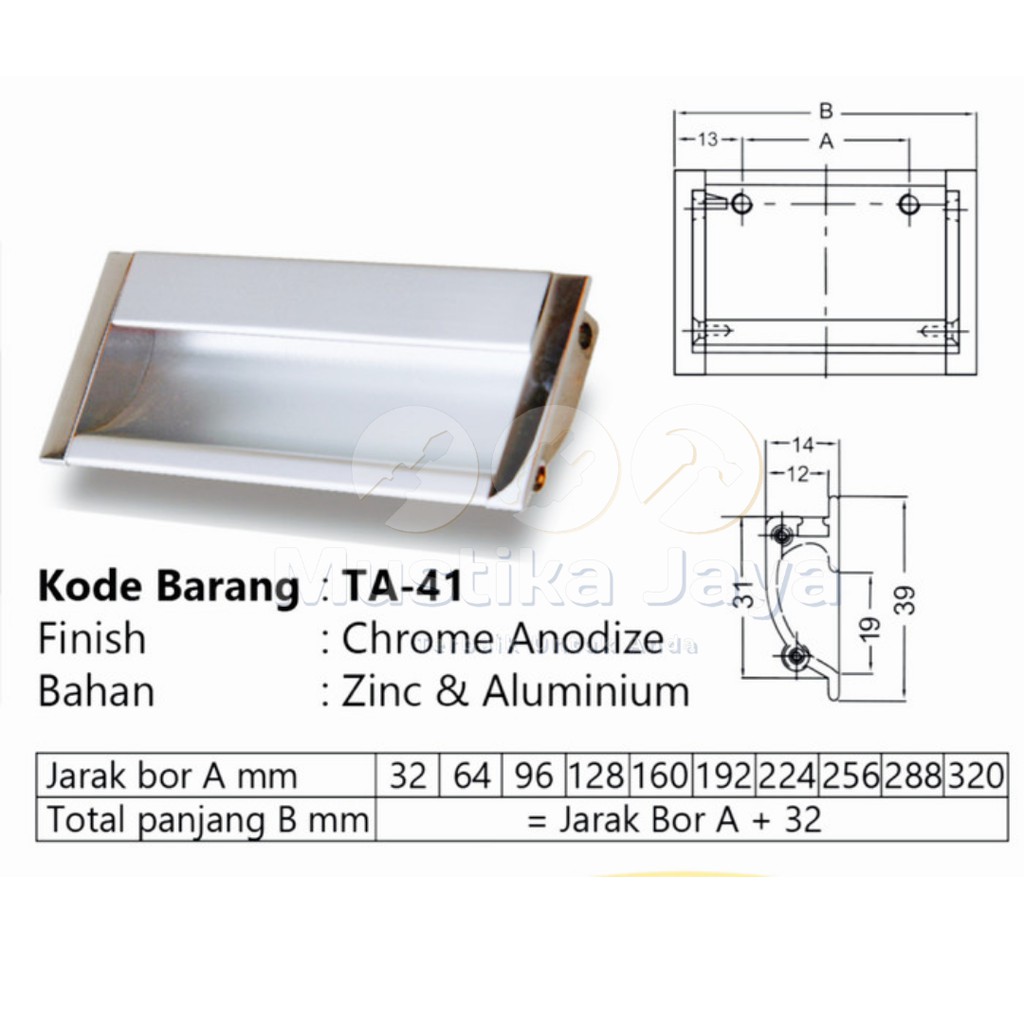 Handle Tarikan Lemari Laci Stainless Alumunium Huben TA 41 Murah Kuat