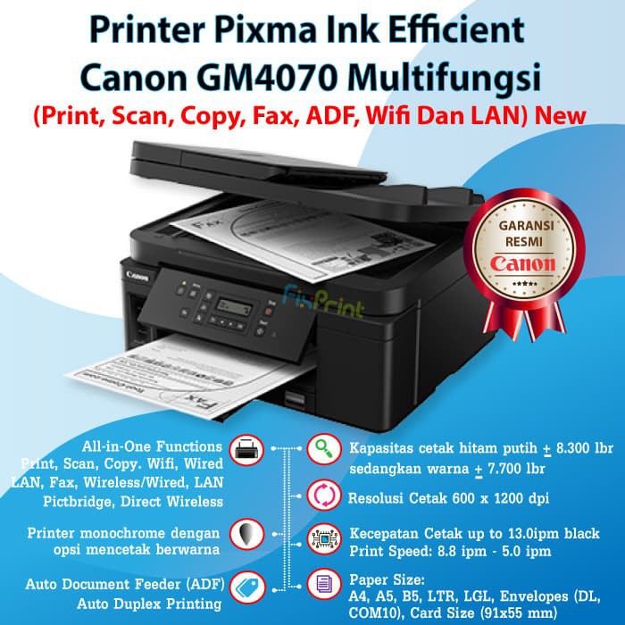 Printer Canon Pixma Gm4070 Print Scan Copy Fax Adf Wifi Dan Lan Fpterbaru411 Shopee Indonesia