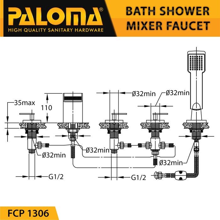 PALOMA FCP 1306 Keran Mixer Bathtub Shower Mandi Panas Dingin Kran Air