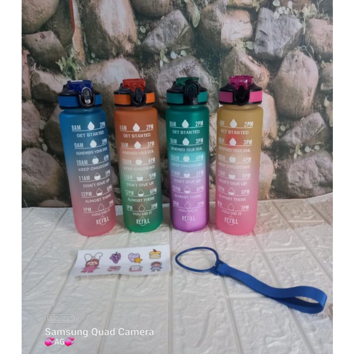 Botol Minum Motivasi 1 Liter Gradasi Rainbow Pelangi Botol Minum Viral