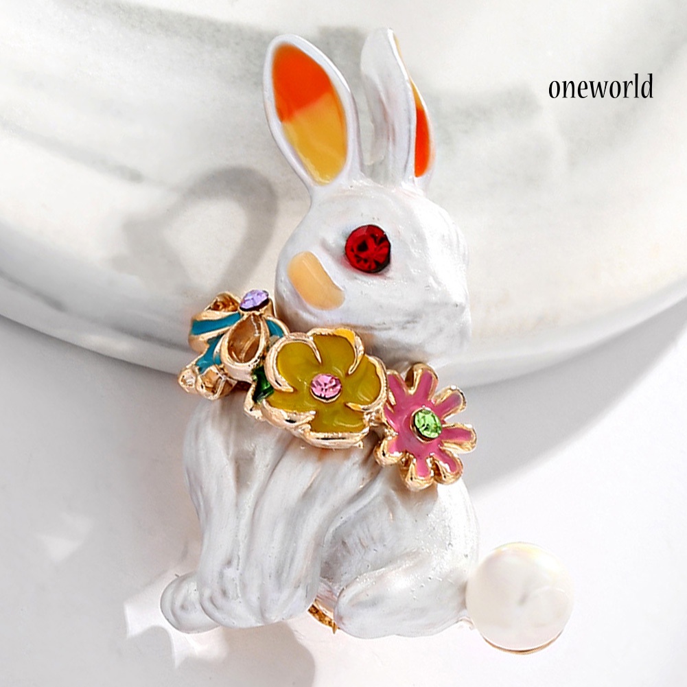 OW@ Women Rabbit Rhinestone Enamel Brooch Pin Badge Banquet Party Suit Lapel Decor