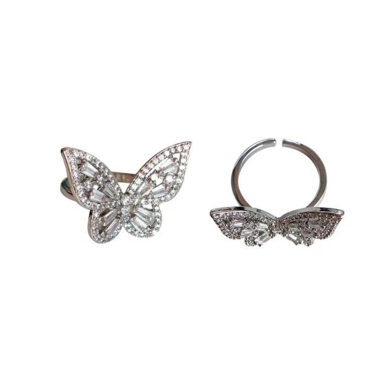 Butterfly Cincin Model Terbuka Bentuk Kupu-Kupu Aksen Zircon