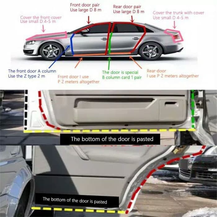 Panjang 4M Karet Pintu Mobil Peredam Bentuk Z Doubletape 3M Pelindung