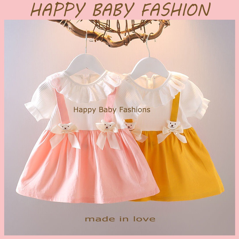 【Happy Baby】0-4Tahun QZ-88 Dress Tali Depan Boneka bear  anak perempaun