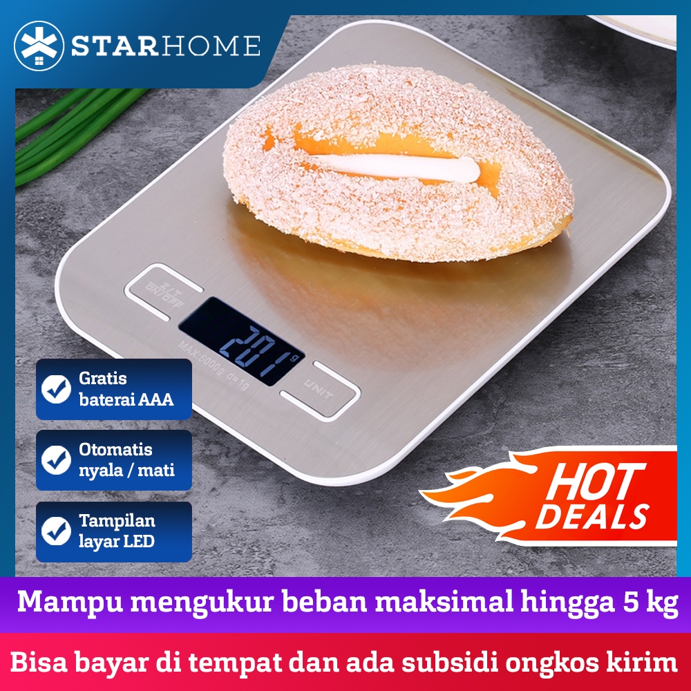 StarHome Timbangan Kue Digital - Timbangan Dapur Mini LED - Timbangan Kopi Kapasitas 5 Kg