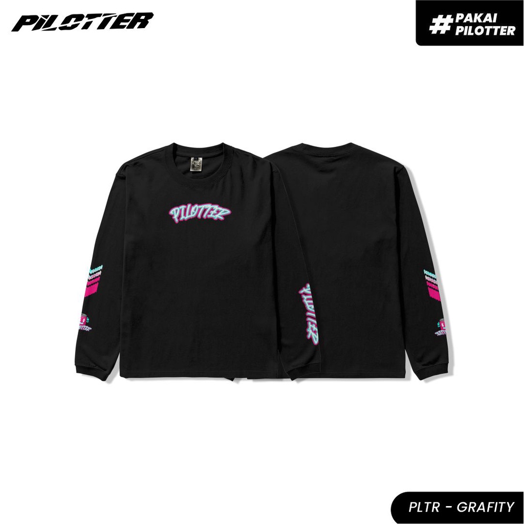 Pilotter Kaos Grafiti Lengan Panjang Original Free Sticker