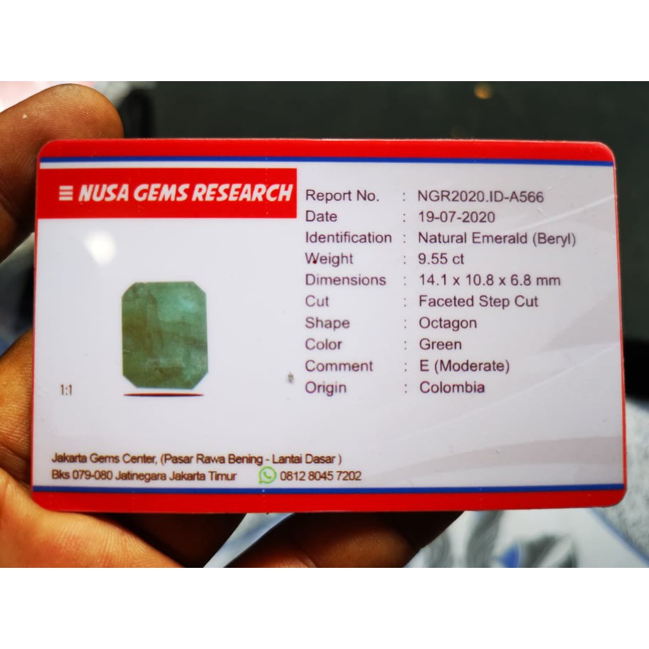 batu permata Natural Zamrud Colombia super HQ moderite jumbo+memo ngr
