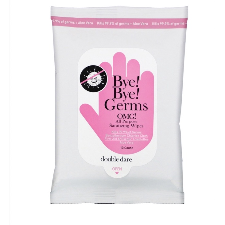 tissu basah / wet tissue Double Dare Bye! Bye! Germs OMG! All Purpose Sanitizing Wipes, 10 Wipes