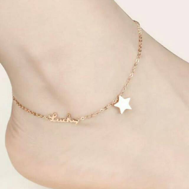 Gelang Kaki Kores Swarovski Titanium Model Lucky Star Bintang Untuk Pacar Tunangan Pasangan