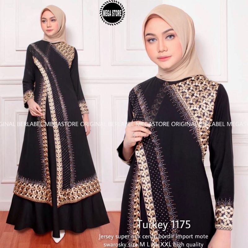 GAMIS ABAYA TURKEY 1175 TURKI ARABIAN BORDIR MOTE SWAROVSKI ASLI MEWAH GAMIS JUMBO ORI MEGASTORE