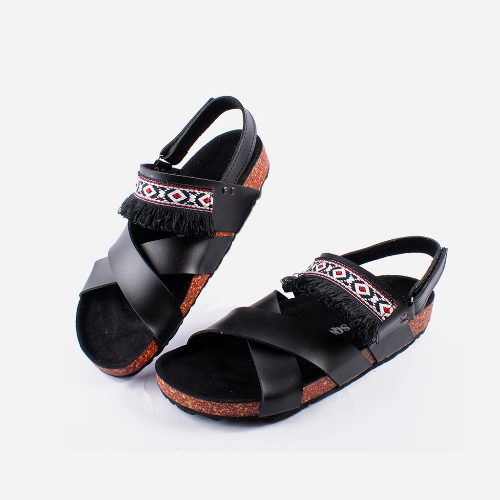 BELLA BLACK  |FORIND x Squirrel| Sendal Ori Tali Kulit Simpel Kayu Wanita/Women Sandal Footwear