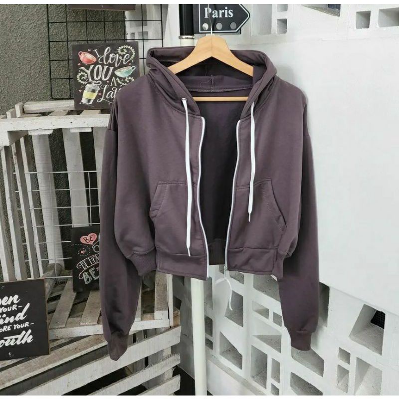 CROP ZIPPER JACKET SWEATER WANITA M, L, XL