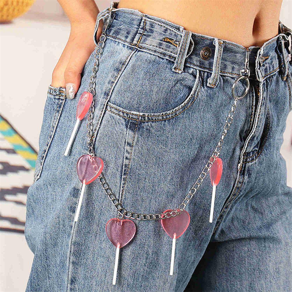 R-flower Waist Chain Vintage Jeans Jewerly Rock Gantungan Kunci Hip Hop Rantai Keychain