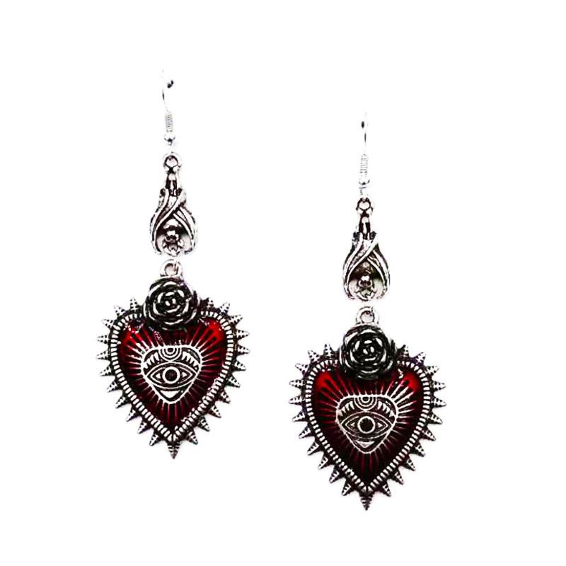 SIY  Vintage Lolita Gothic Evil Eye Red Heart Earrings for Women Halloween Cosplay