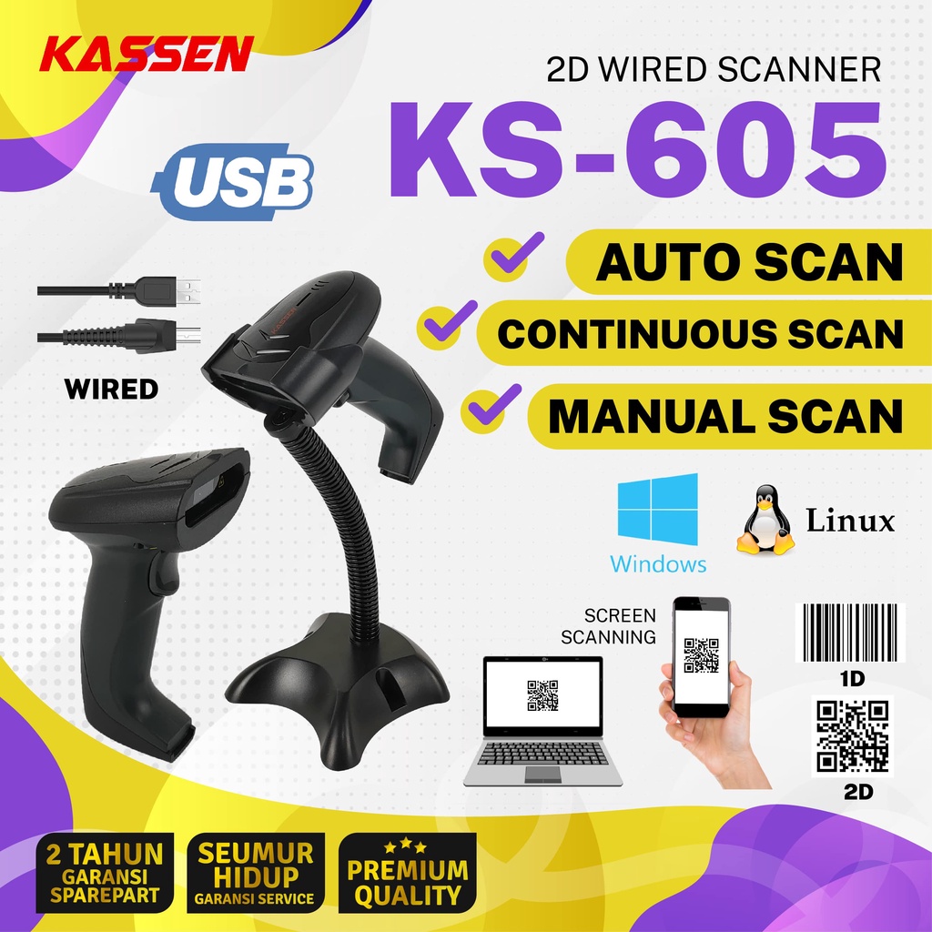 SCANNER BARCODE KASSEN KS-605 | KS 605 USB+STAND 2D