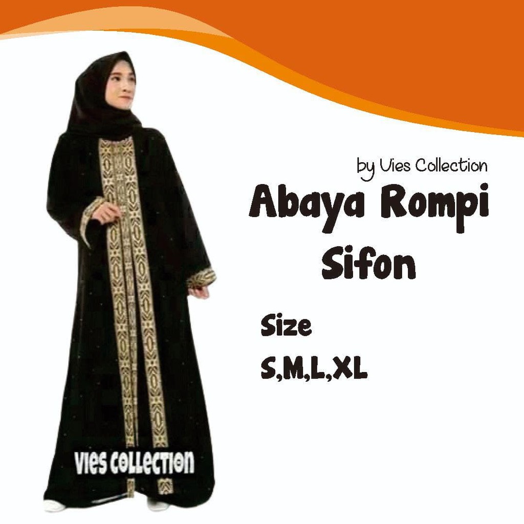 Gamis Abaya Hitam Kombinasi Rompi Sifon