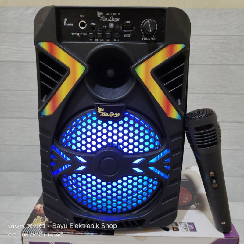 Speaker Bluetooth Karaoke Wireless Jinlong JL-008 6,5 Inchi Gratis Microphone Dan Remot Super Bass