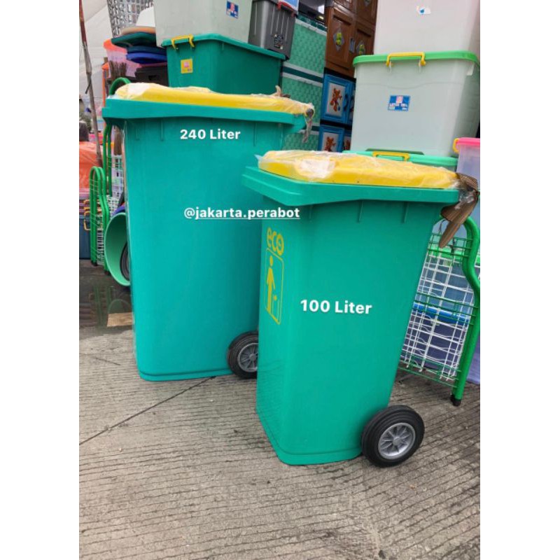 GREEN LEAF ATARI - Tempat Sampah Roda 100 120 240 Liter ECO Dustbin / Tempat Wadah Sampah Roda Besar Tempat Sampah ECO Dustbin 100 120 240 Liter Green Leaf