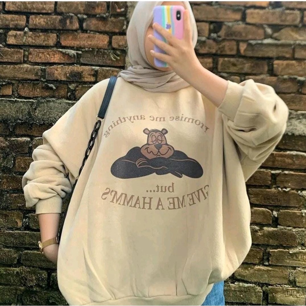 SWEATER WANITA GIVE ME A HAMMS /// CREWNECK WANITA LUCU PREMIUM /// ATASAN WANITA FLEECE TEBAL KEKINIAN TERBARU''