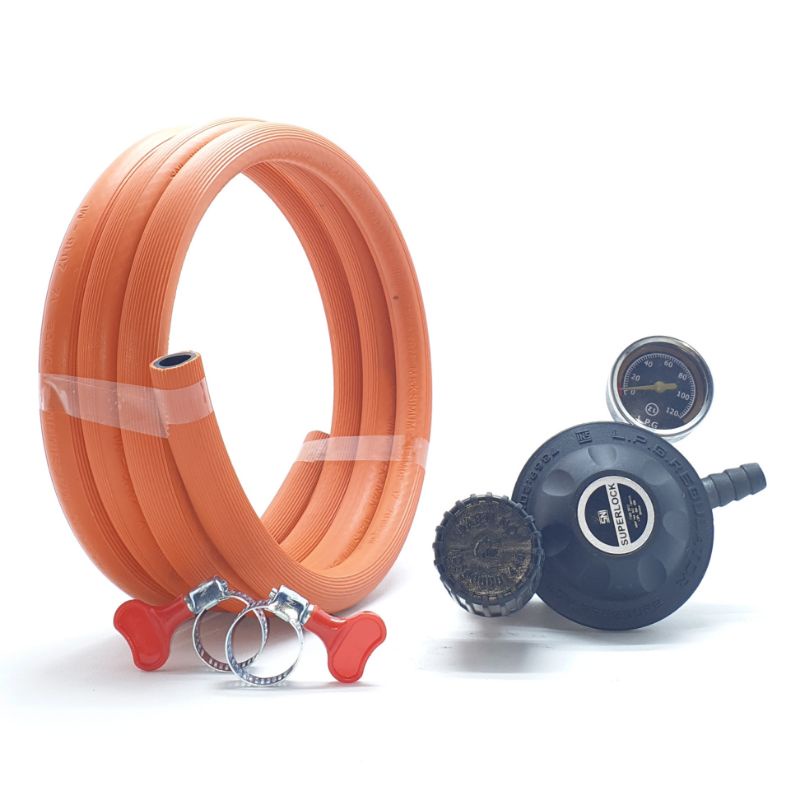 SET Superlock GRS-02 Meter + Selang ORANGE 3 Lapis 2M + 2 Klem Kuping / Regulator Selang Kompor Gas