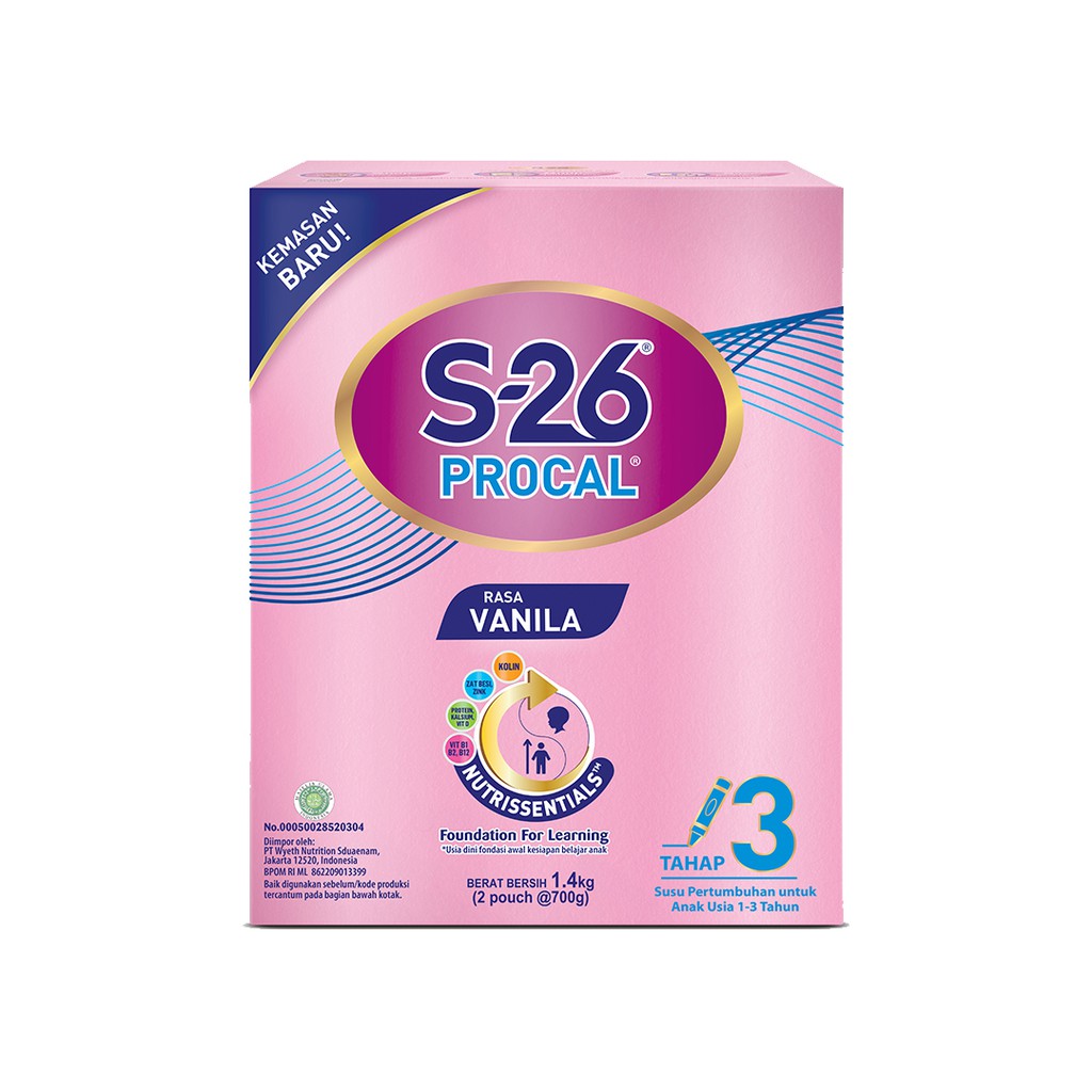 S-26 Procal Tahap 3 Vanila Susu Pertumbuhan Anak Usia 1-3 Tahun, Kotak 1400 gr