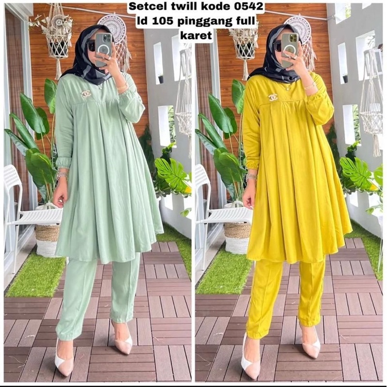 One Set Rayon twill import/setcel twill import/setelan celana rayon twill import wanita