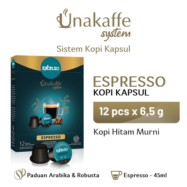 

EXCELSO UNAKAFFE Espresso - Kopi Kapsul-Capsule Coffee (12x6,5gr)