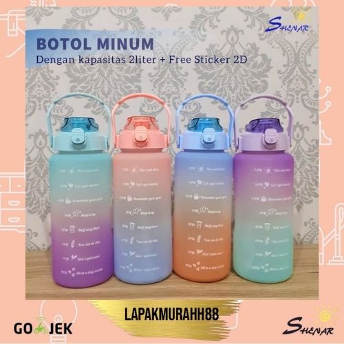 SHENAR - BOTOL AIR MINUM TUMBLER VIRAL PELANGI BOTOL MOTIVASI PENANDA WAKTU UKURAN 2 LITER