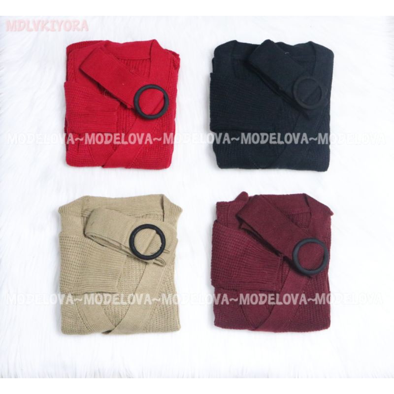 MDLV ~ BG KIYORA BUTTON BELT RAJUT ( FREE BELT )/BAJU RAJUT / ATASAN LENGAN PANJANG / FASHION WANITA