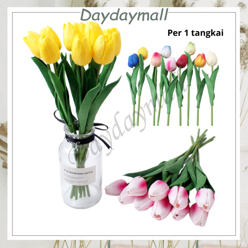 Tangkai Bunga Tanaman Hias Plastik Artificial /DEKORASI BUNGA Tulip Eucalyptus Krisan Seruni KB32