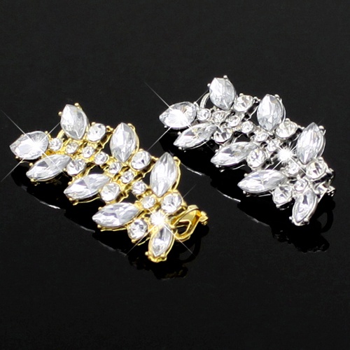 Hu Hu Hu Hu Hu Alat Bantu Pasang Kacamata♡ Anting Klip Bentuk Daun Aksen Kristal Berlian Imitasi Gaya Punk Untuk Wanita Charms
