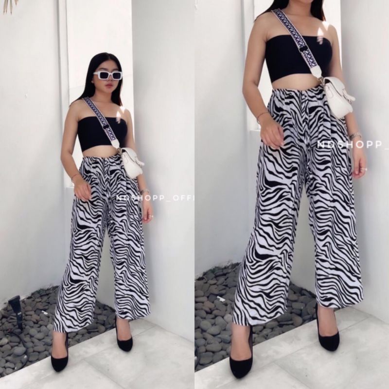 CELANA KULOT PANJANG WANITA TALI POLOS & MOTIF ZEBRA BAHAN RAYON MURAH