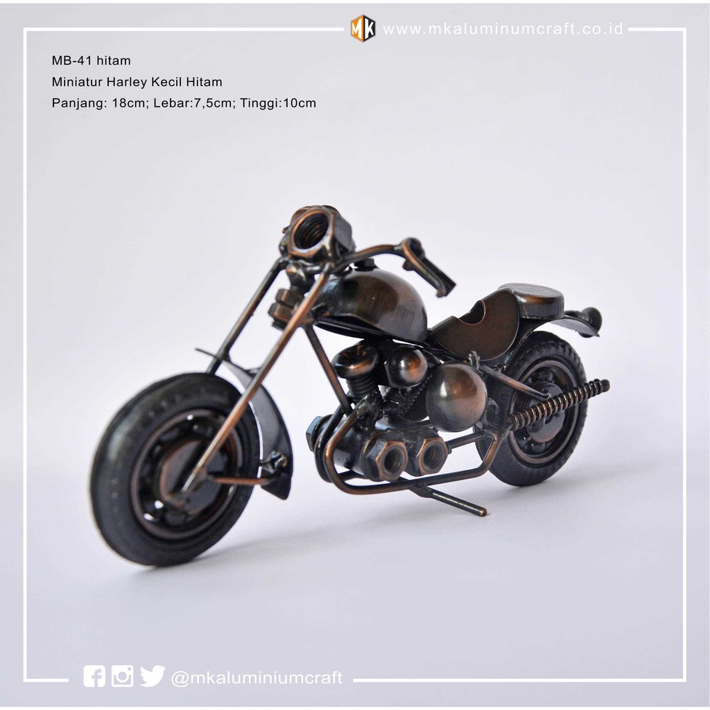Miniatur Sepeda Motor Harley - Herly Hitam Vintage Kecil - Miniature Logam - MK Aluminium