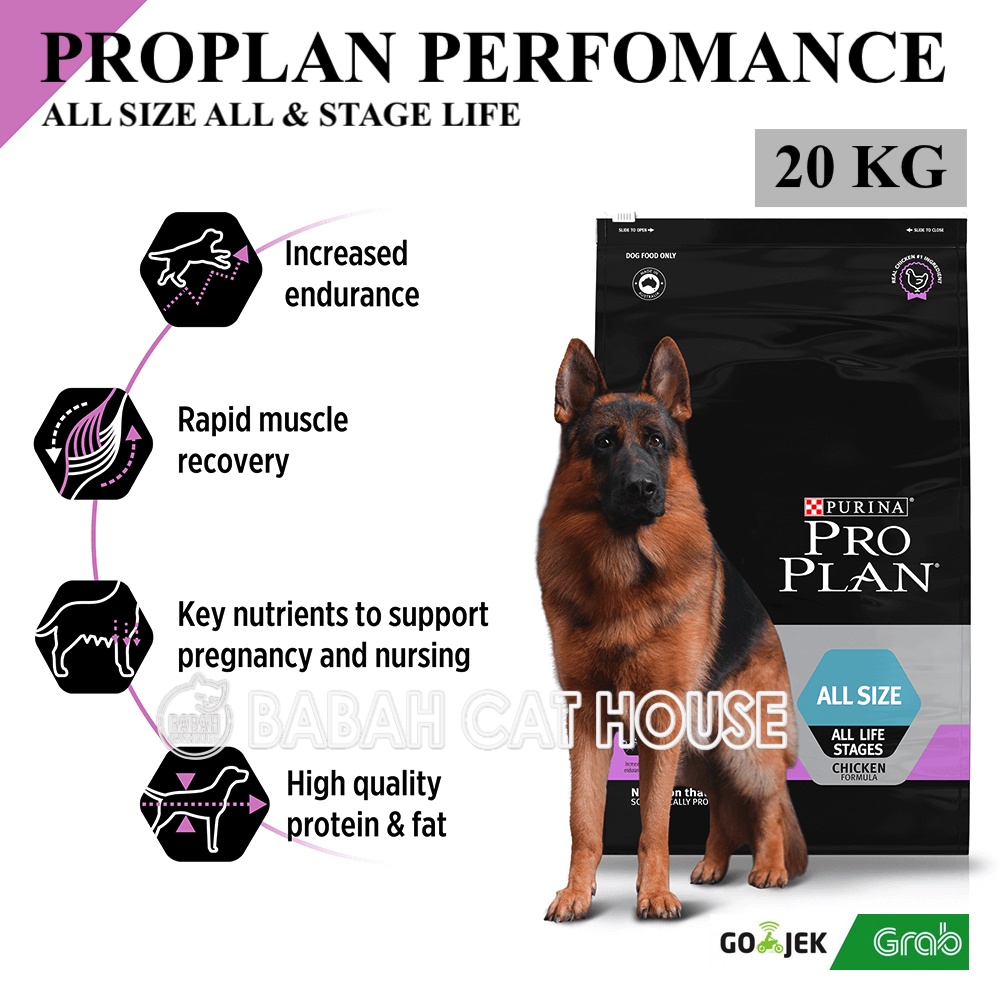 PROPLAN PERFORMANCE 20KG Dog Food Pro Plan All Stage Life Anjing Puppy Ras Makanan Besar Kecil Anak 