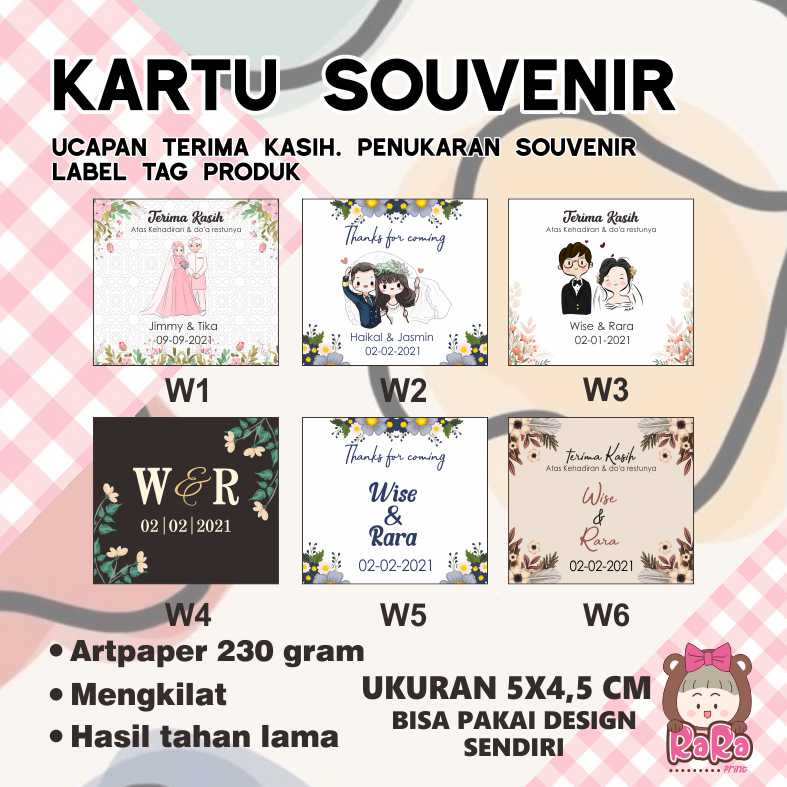 KARTU SOUVENIR / WEDDING CARD / KARTU UCAPAN SOUVENIR / KUPON SOUVENIR
