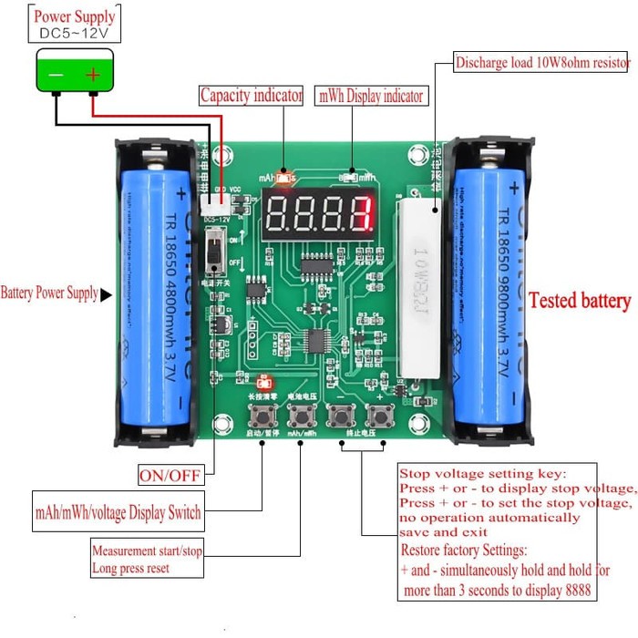 Module Tester Kapasitas Battery mAh mWh for 18650 Lithium (240)