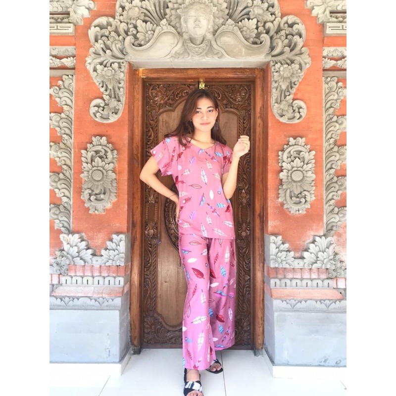 One Set Piyama Tali babydoll bulu A079