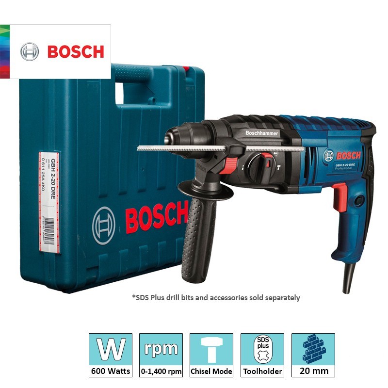 Mesin Bor Bobok Beton Bosch GBH 2-20 DRE Rotary Hammer SDS Plus 20 mm