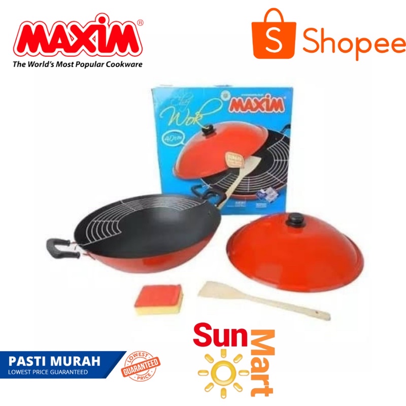 Maxim Chef Wok Pemanggang 40cm | BBQ Tutup Panggangan Besar | Free Spatula | Tebal Anti Lengket