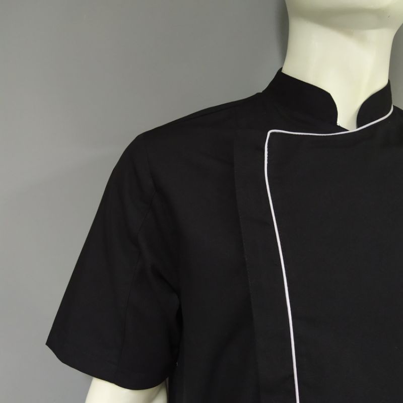 Chef Wear Baju Koki Lengan Pendek Hitam Net SLETING / ZIPPER TTP